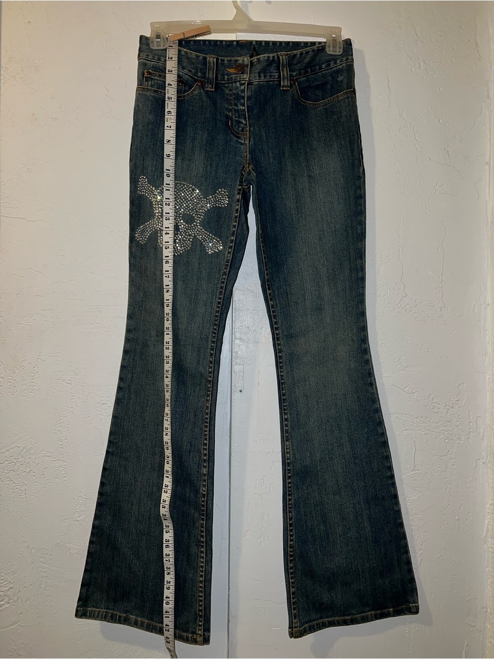 Vintage Y2K Rhinestone Skull Bootcut Jeans - Picture 8 of 10
